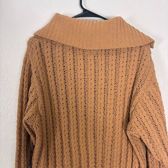 Aerie Carmel Knit Plush Quarter Zip Oversized Collared Pullover Sweater Size XS - Picture 8 of 13